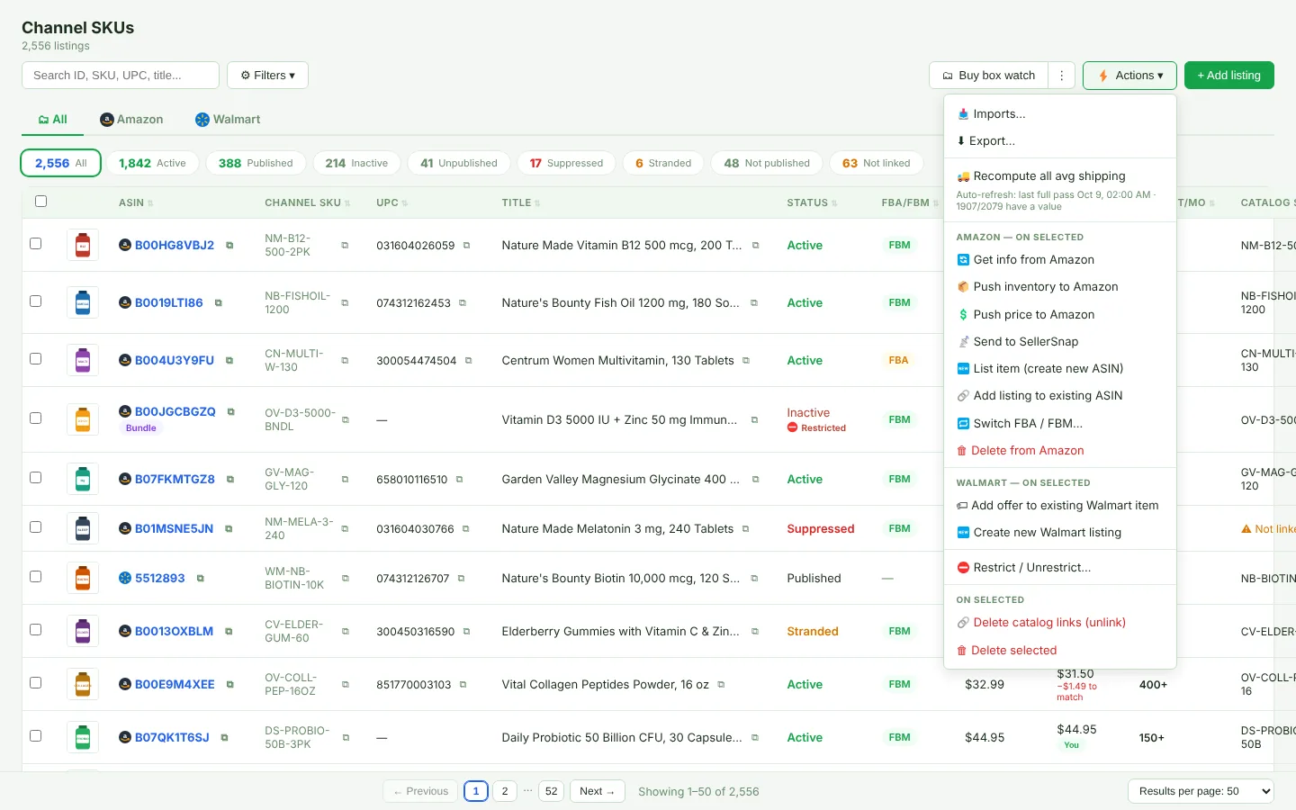 Actions menu