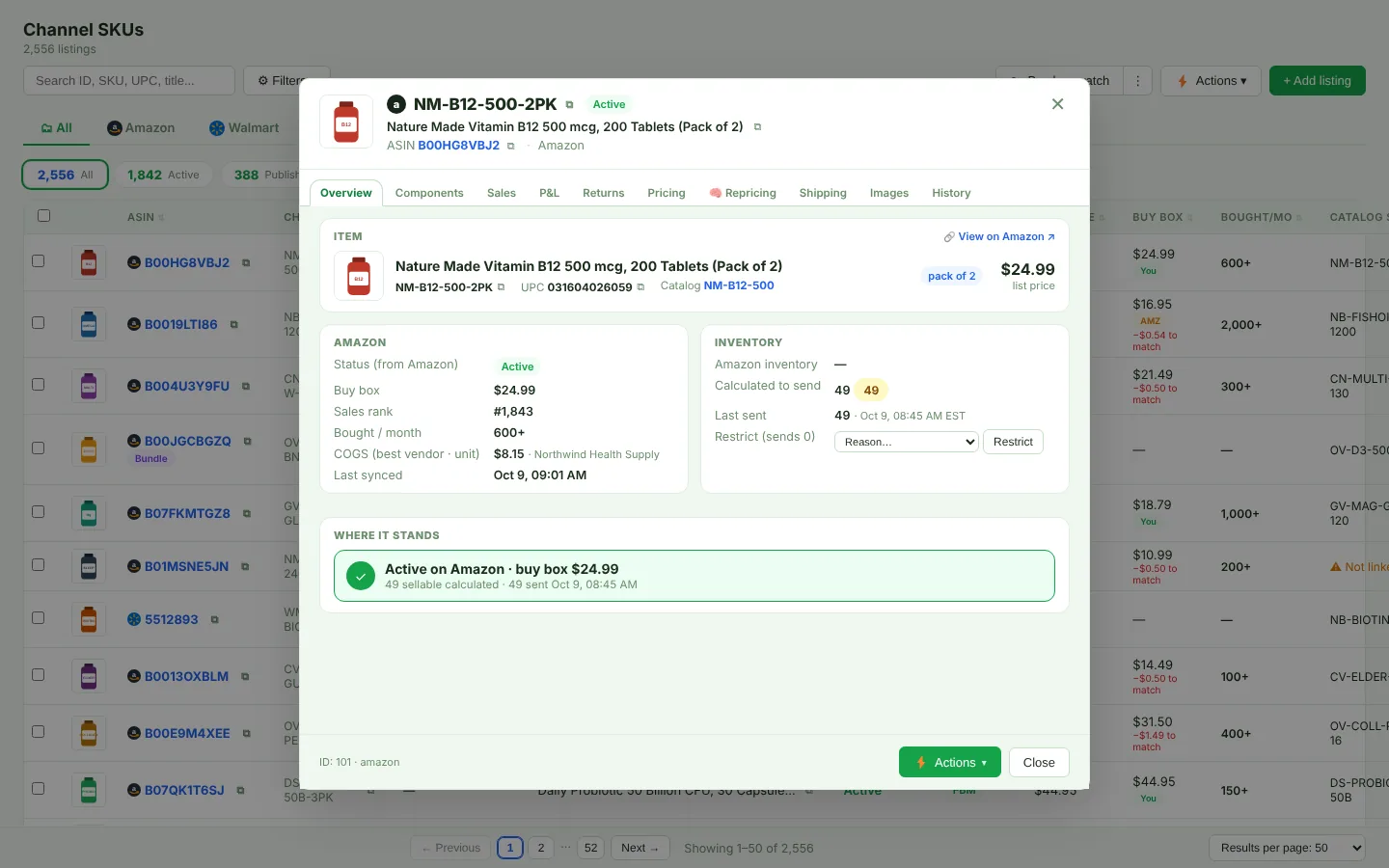 Listing details, Overview tab