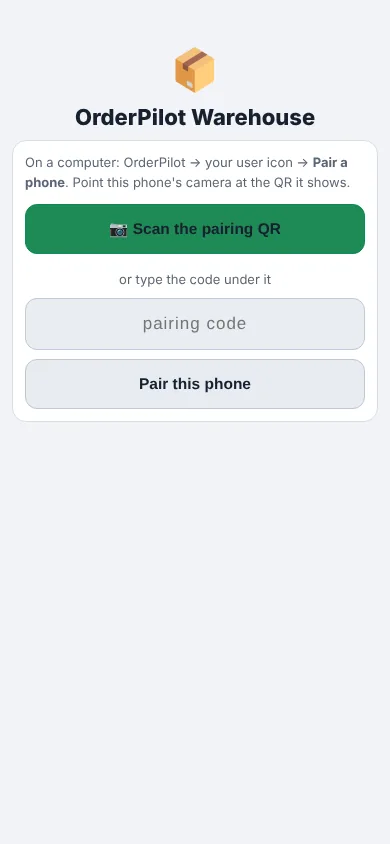 Pairing screen on the phone