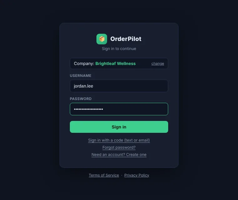 Username and password step