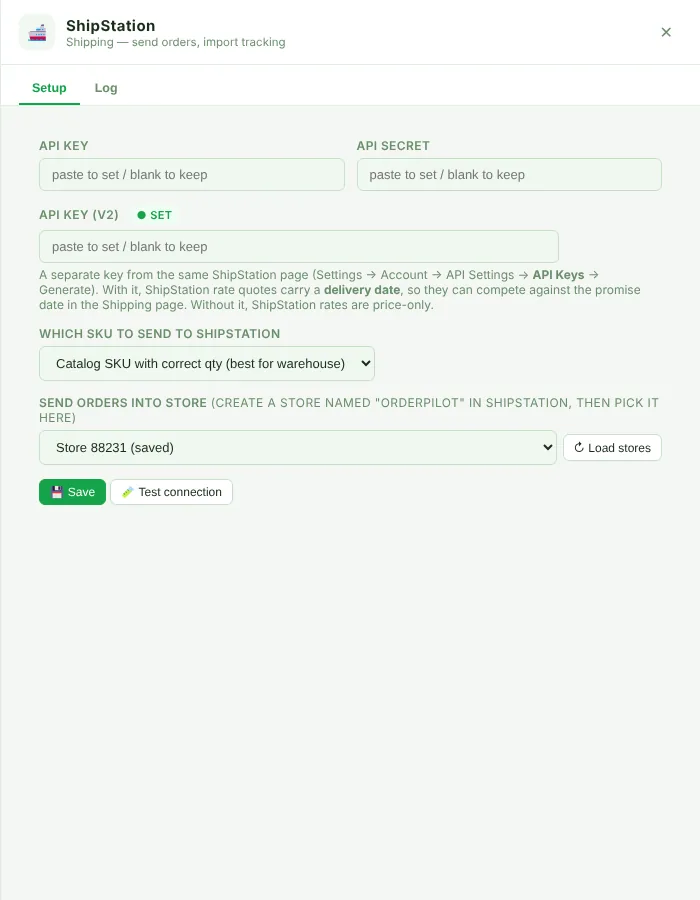 ShipStation Setup tab