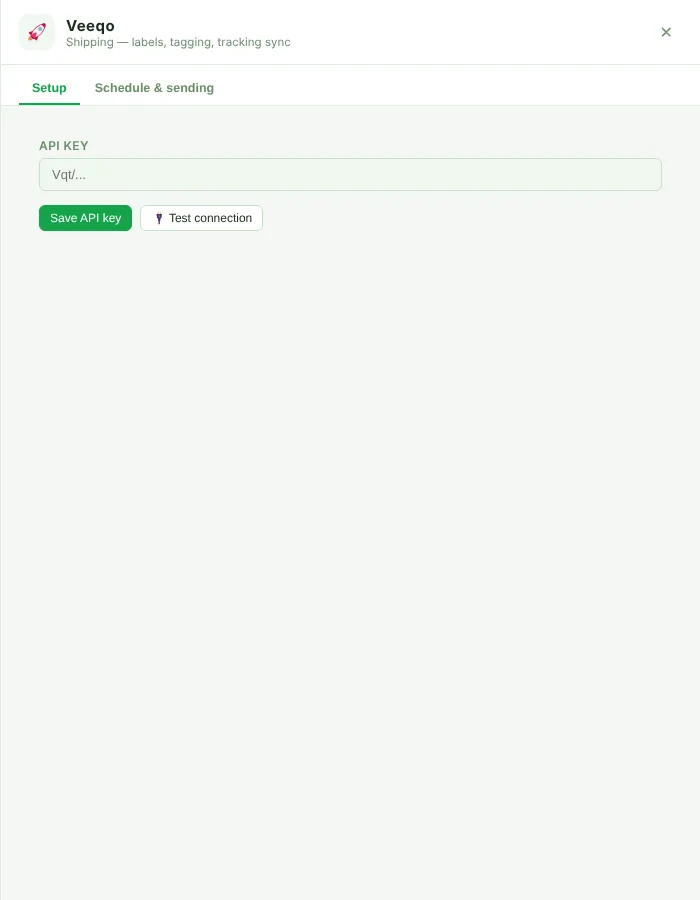 Veeqo Setup tab