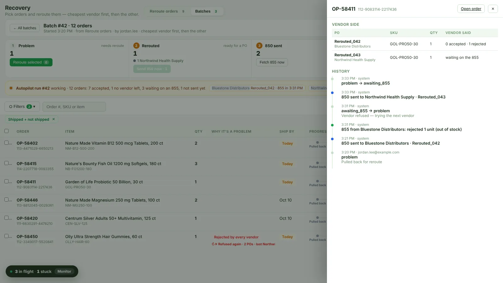 Order history panel