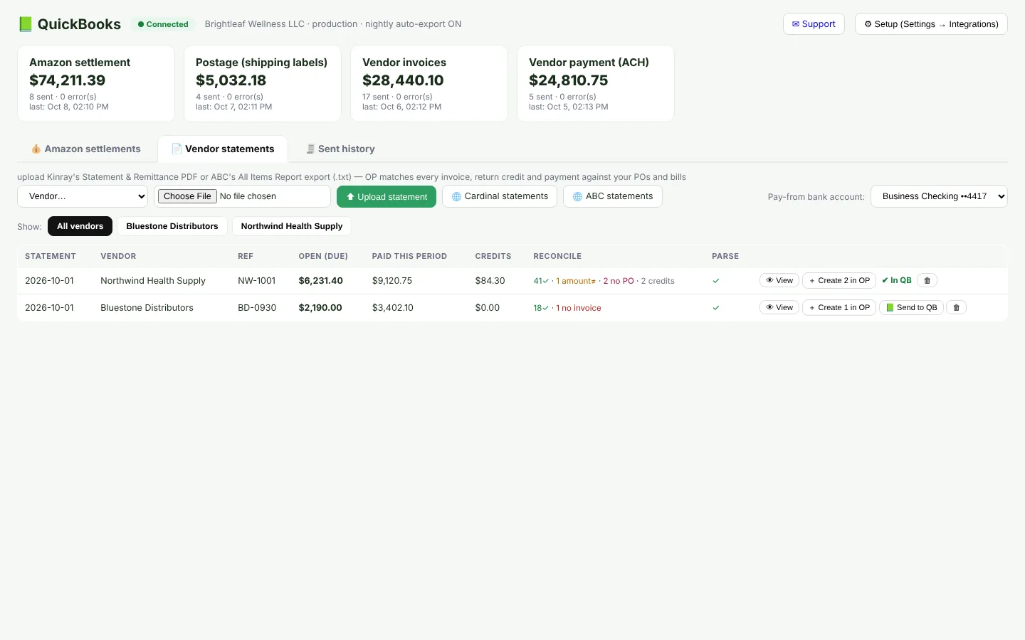 Vendor statements