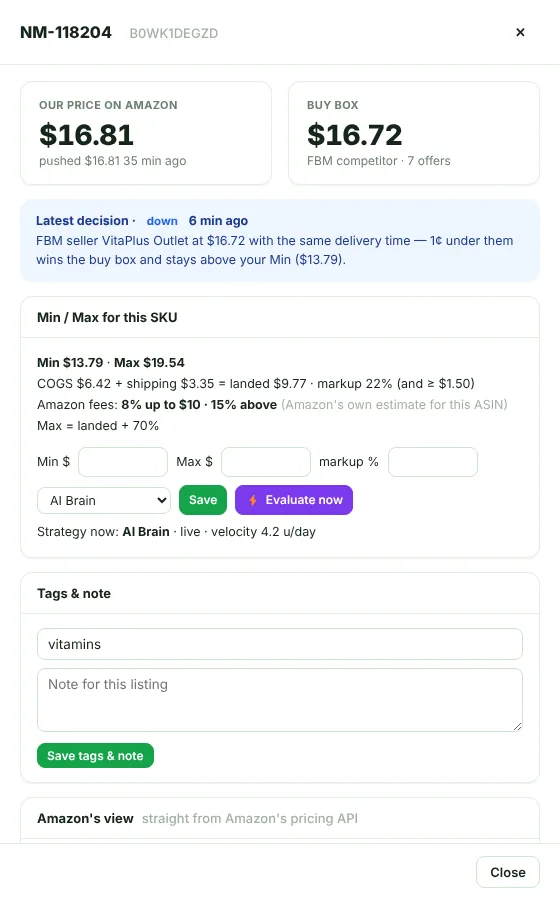 Listing details panel