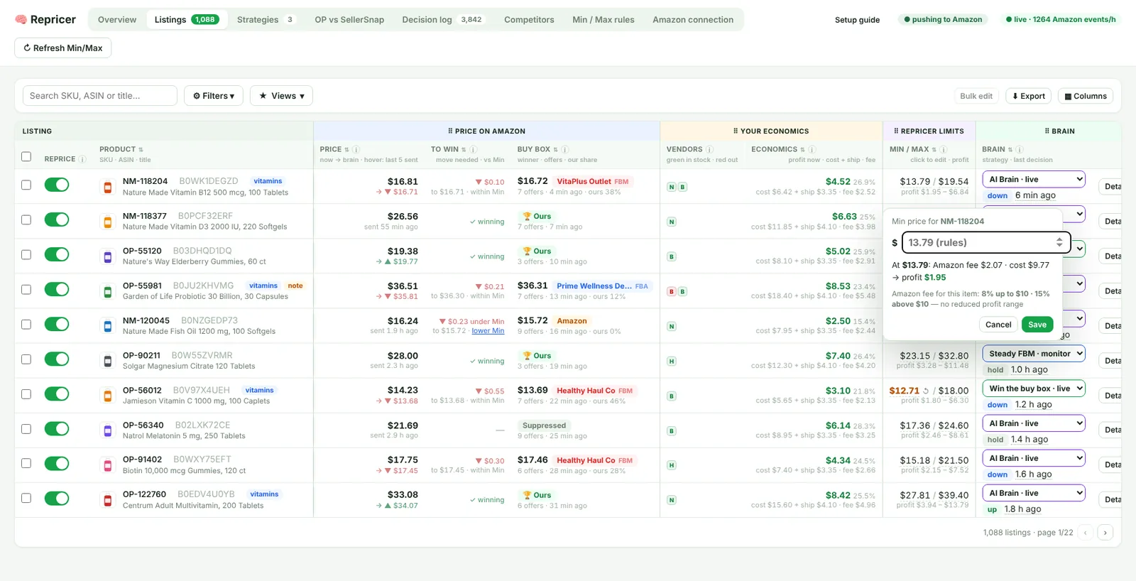 Editing the Min price of a listing