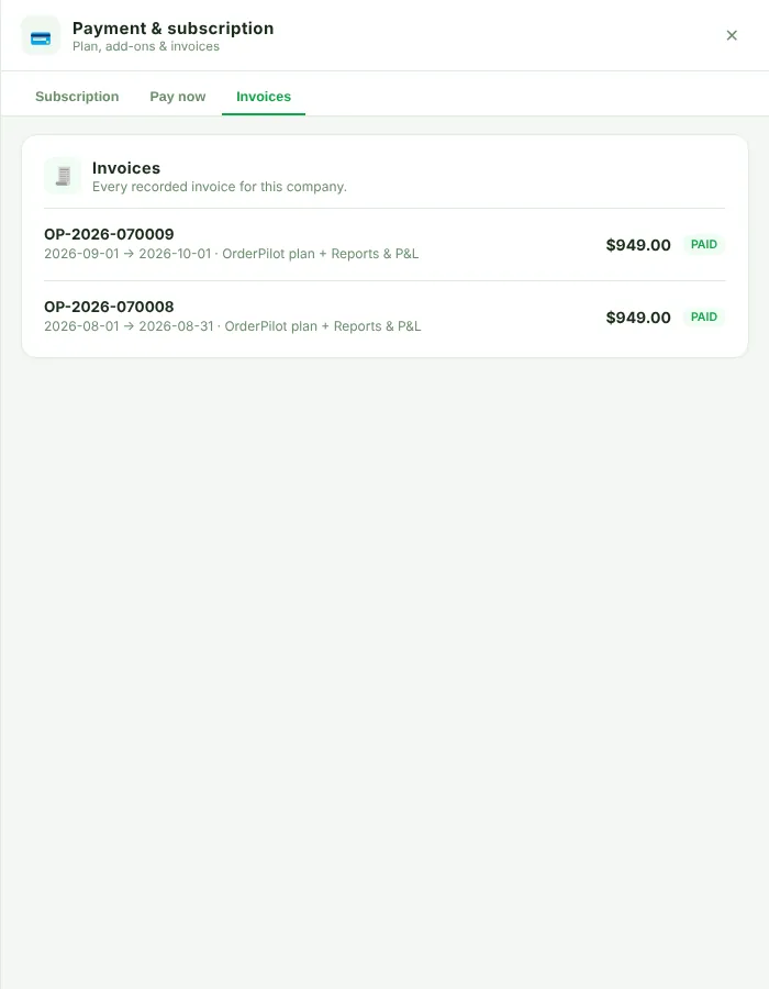 Invoices tab