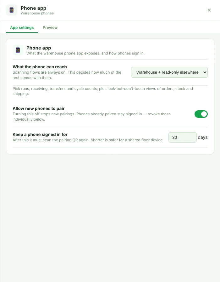 Phone app settings