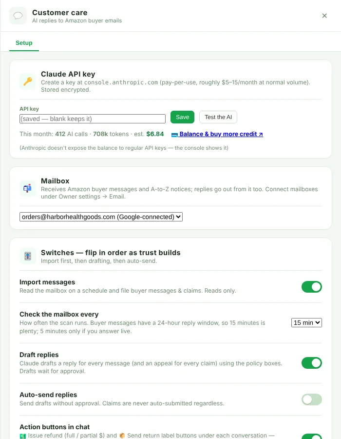 Customer care setup