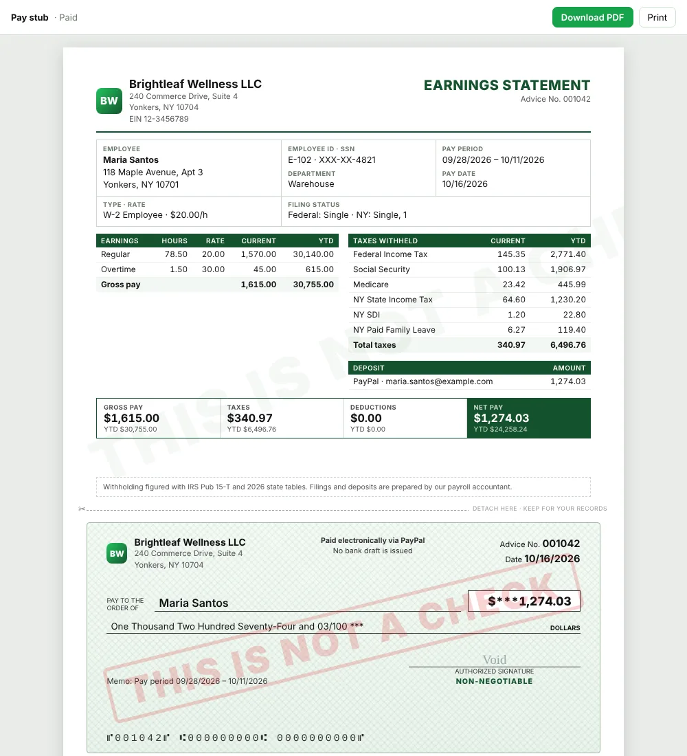 A pay stub