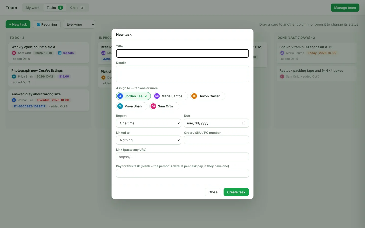 New task form